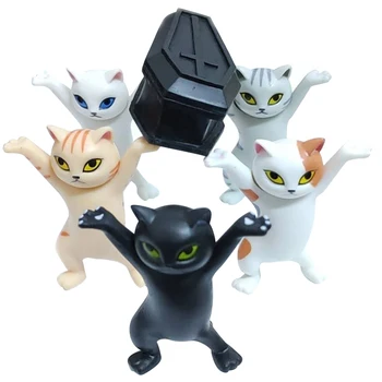 

Carrying Coffin Cat Pen Holder Home Bookshelf Decoration Animal Statue Handmade Doll Decoration Toy Gift 2020NEW Fashion