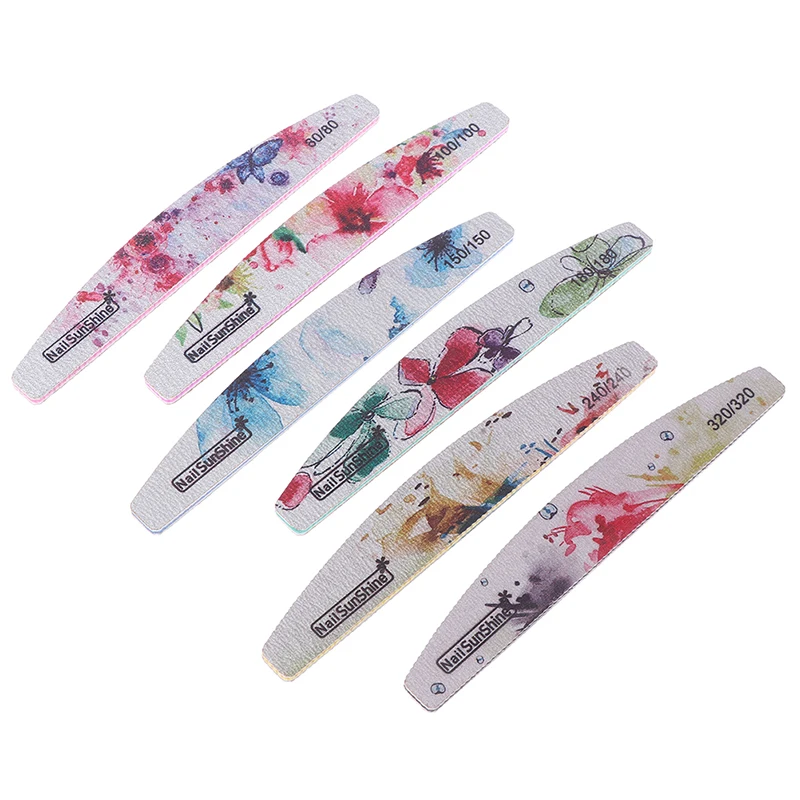 New 6Pcs Sandpaper Nail File Sanding Buffer Block Washable Double Sided Flower Nail Files Pedicure Tool For Gel Polish