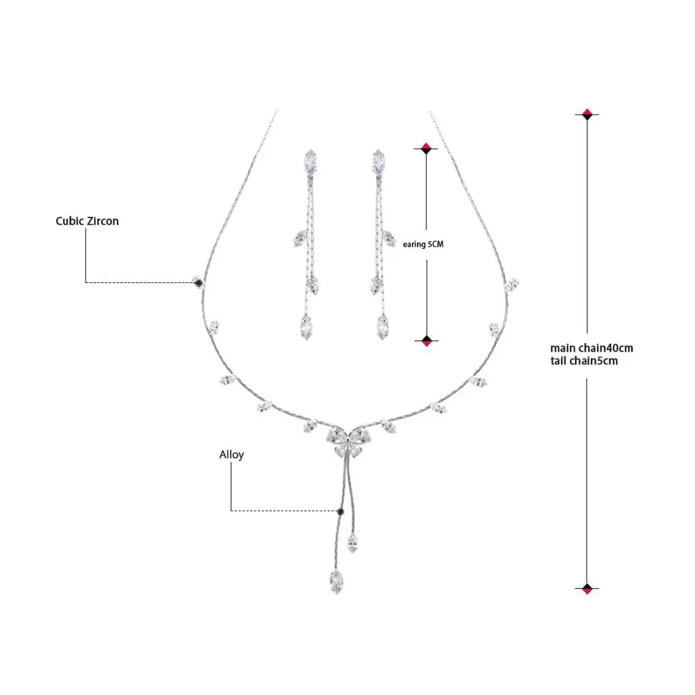 NEOGLORY ювелирный Свадебный комплект для невесты ожерелье CZ Циркон Бабочка для женщин помолвка с высококачественным бело-золотым цветом