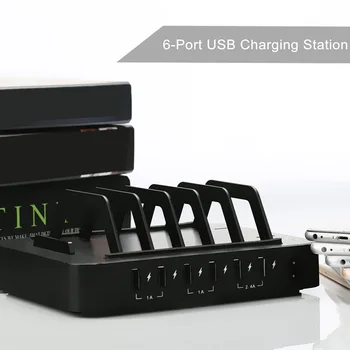 

USB Charging Station Dock 6 Port USB Charger Organizer Multiple Mobile Tablet Charging Stand for iPhone iPad VDX99