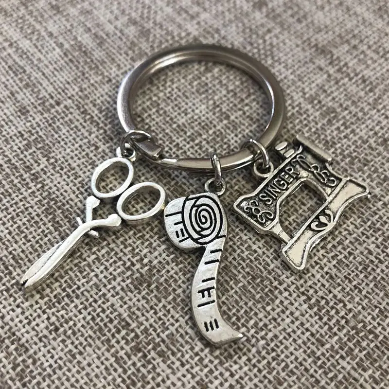 

Fashion Creative Sewing Machine Tape Measure Scissors Keychain DIY Pendant Jewel H8WE