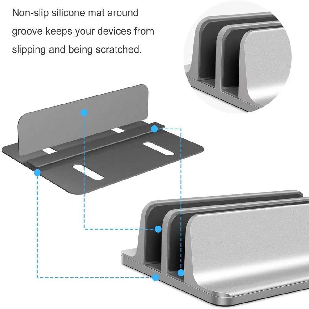 Vertical Laptop Tablet Stand for Macbook Air Pro 13 15 Desktop Aluminum Double Desktop Stand with A