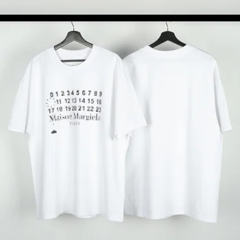 

2020 Best Quality Maison Margiela Paris Super Oversized Tops Tees Men Women Fuzzy Numbers Printed Cotton Round Neck T Shirts Men