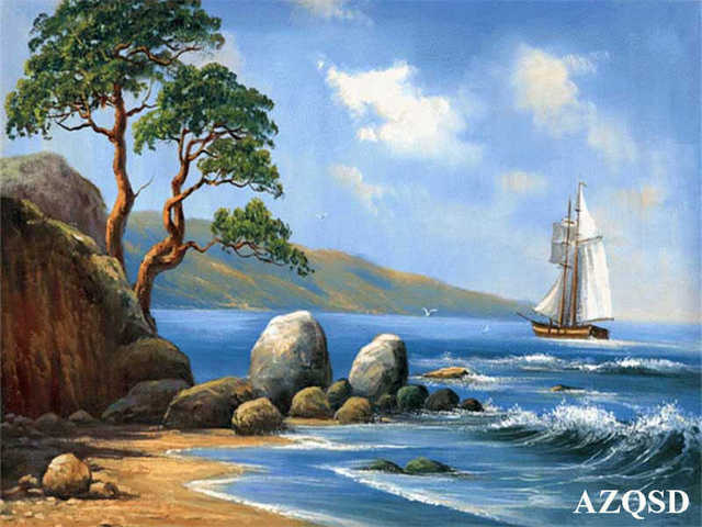Paints By Numbers Scenery Pictures Oil Drawing By Numbers Boat Home Decoration Full Set Coloring By Numbers 50x40cm