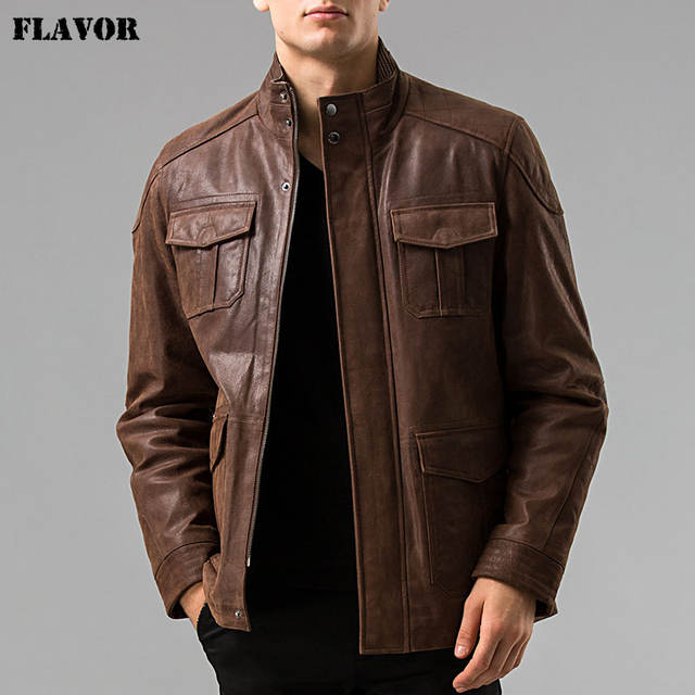 S-6XL Men’s Genuine Leather jacket Pigskin Real leather jackets Men pig leather coat motorcycle jacket