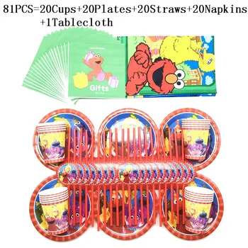 

81Pcs Sesame Street Cartoon Theme Birthday Party Decorations Supplies Cup Plate Straw Napkin Tablecloth Disposable Tableware