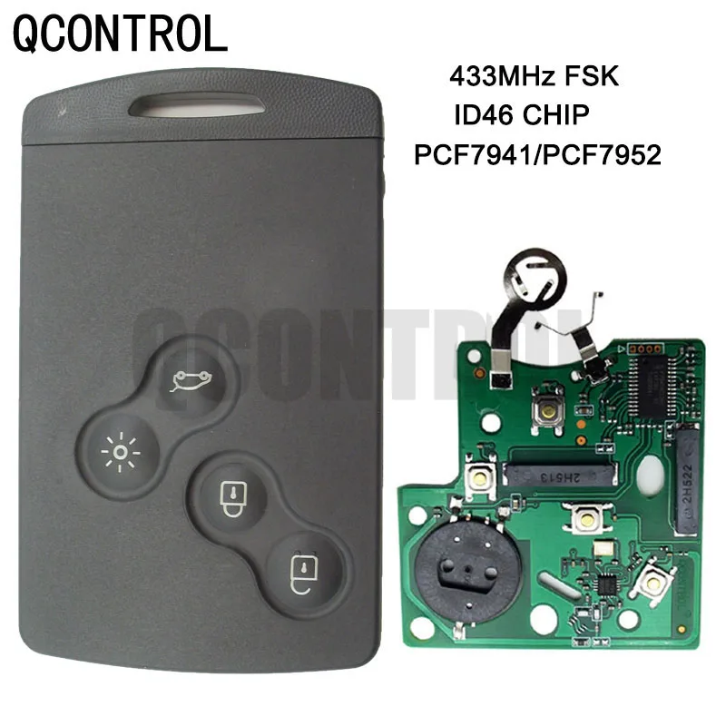 Qcontrol 원격 키 스마트 카드 자동차 키 포브, 4 버튼, 433MHZ PCF7941 또는 PCF7952 칩, 르노 메간 시닉 라구나 콜레오스 클리오용