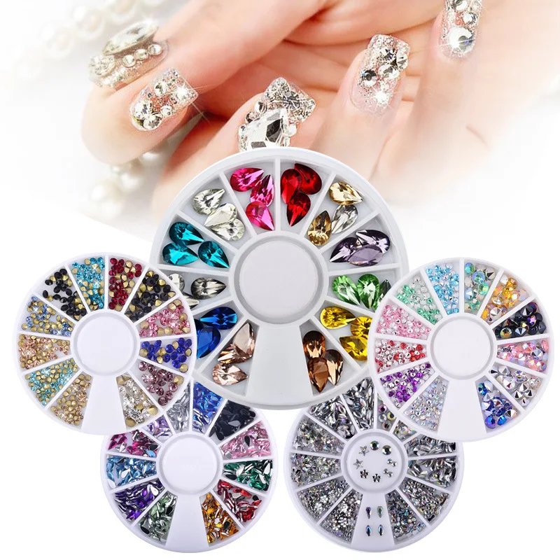 

1 Box 12 Grids Multicolor Rhinestone Gravel Love Heart Flat Rhinestone Nail DIY Art Color Bow Nail Decoration Accessories