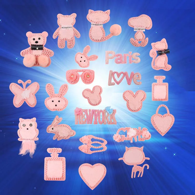 

Lovely Pink Pearl Animals Embroidery Patches For Clothing Cute Badge Handmade DIY Sewing Clothes Stickers Garment Accessories
