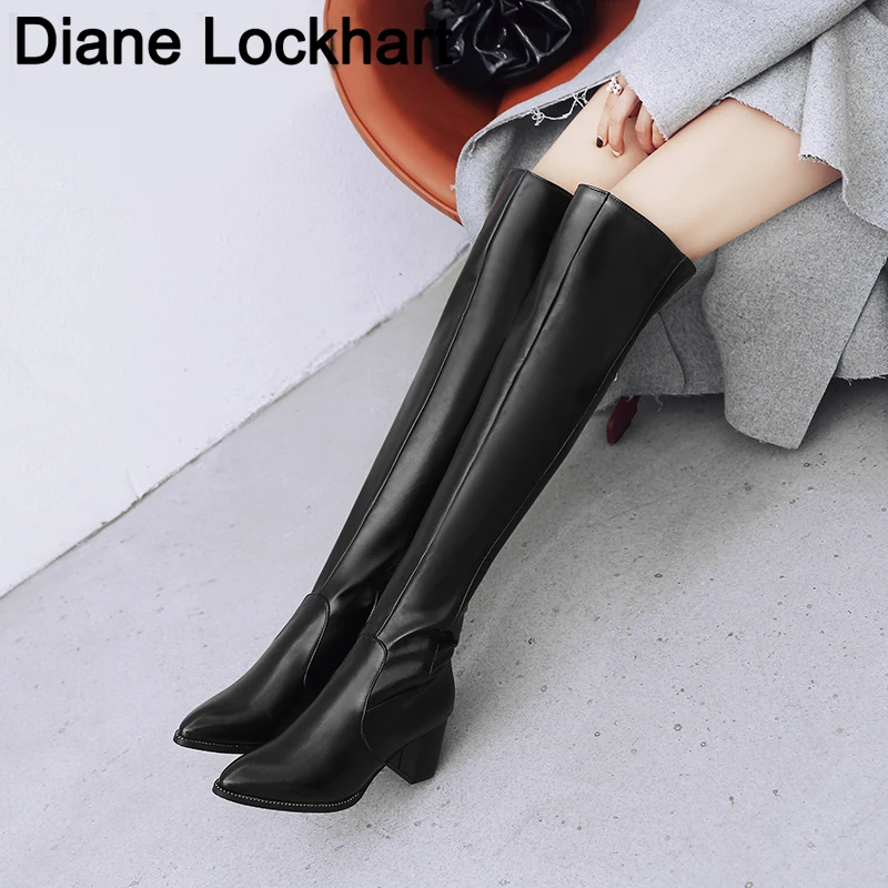 Women Over the Knee Boots Comfort Winter Leather Rivet Thick heel