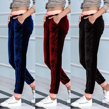 

Pure Color Elastic Band All-match Harlan Women's Sweatpants 2020 Ctretch Slim Fit Autumn And Winter Explosion Trousers Tricolor