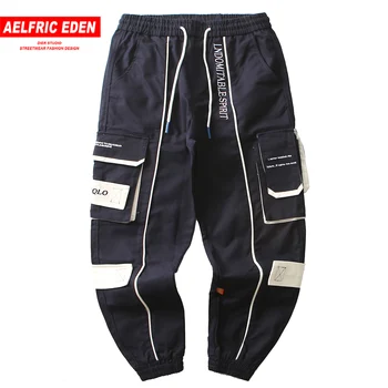 

Aelfric Eden Hip Hop Multi Pockets Patchwork Cargo Pants Hip Hop Harajuku Streetwear Elastic Waist Casual Mens Trousers Joggers