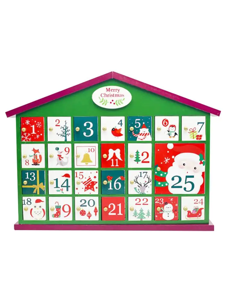 

2020 Christmas Calendar House Decorations Wooden Countdown Calendar Box Children Candy Gift Storage Box House #SW