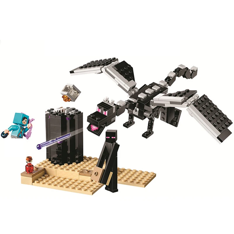 The End Battle Shadow Dragon Building Blocks With Steve Action Figures Compatible My World MinecraftINGlys Sets Toys 21151