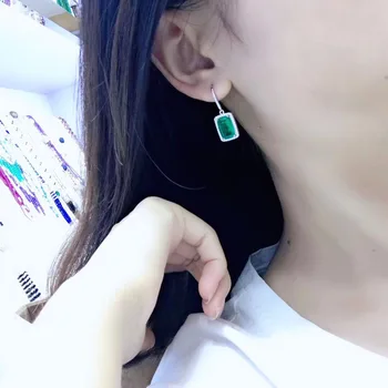 

New Green Earrings Rectangle Earrings S925 Silver Inlay Zircon Elegant And Irregular Irregular_Factory Direct Sales