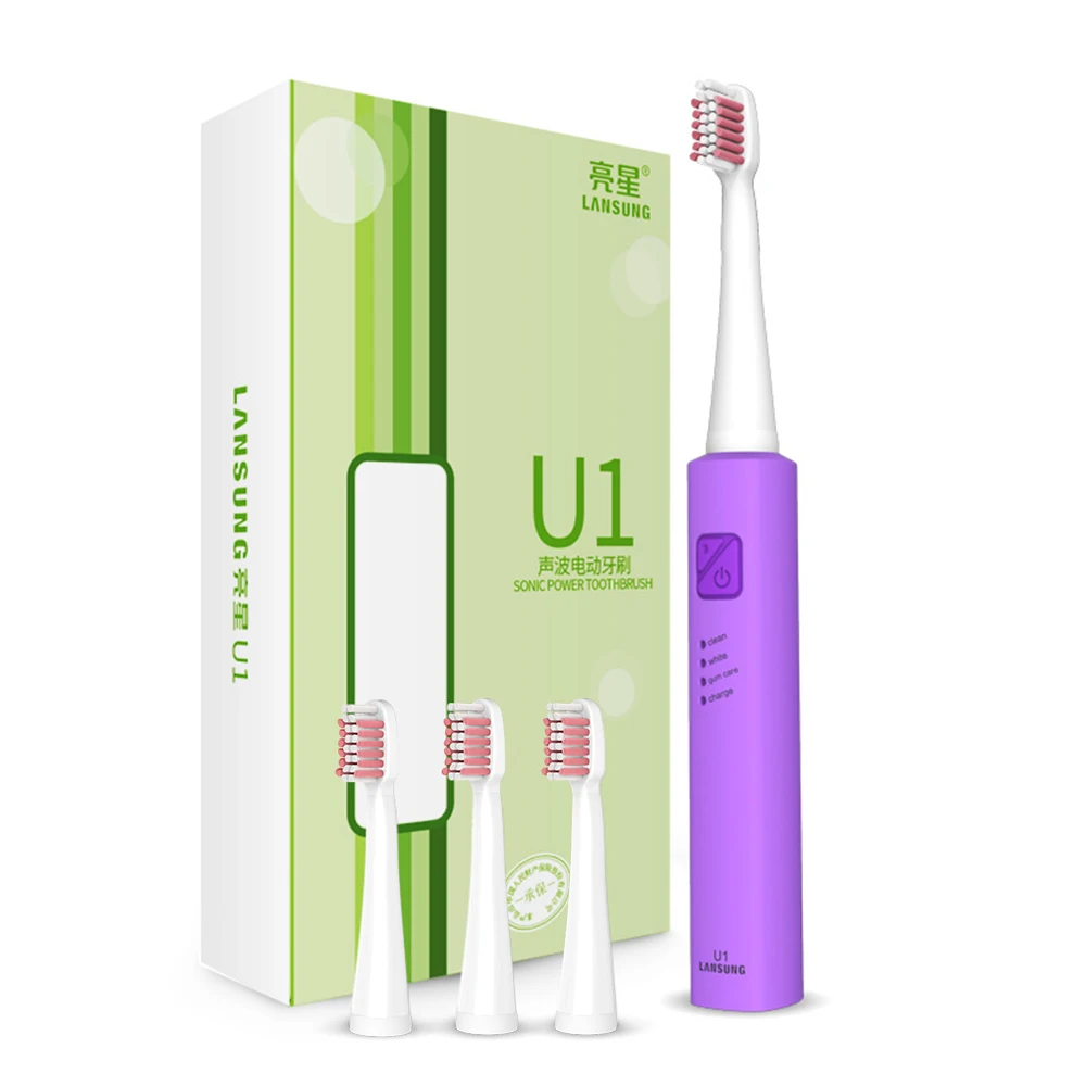 U1 Purple Lansung sonic электрическая зубная щетка Ultra sonic USB перезаряжаемая зубная щетка для взрослых Smart 4 насадки для зубных щеток Сменное отбеливание - Цвет: U1 Purple