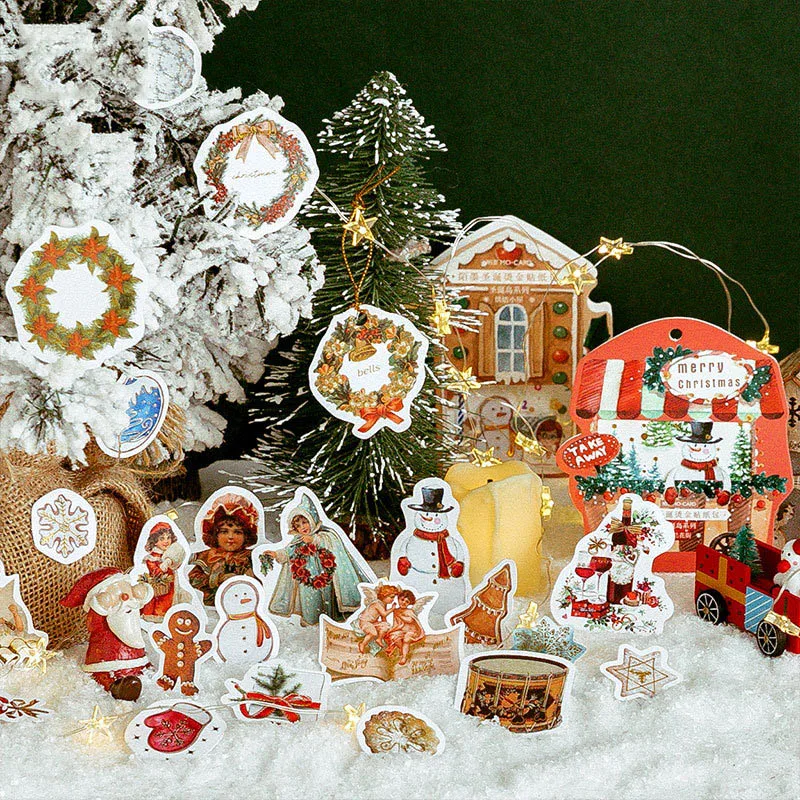 40Pcs/Pack Kawaii Christmas Stickers Retro Stationery Stickers Decorative Stickers For Kids DIY Diary Scrapbooking Supplies