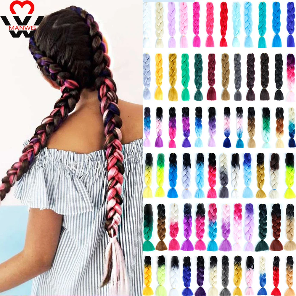 

MANWEISynthetic Three Tone Color Crochet Hair Extensions Synthetic Crochet Braids Ombre Jumbo Braiding Hair Extensions