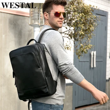 

WESTAL 100% Genuine Leather Men's Backpack men Male Business bag schoolbag man fashion men's backpacks for male Leather 8110