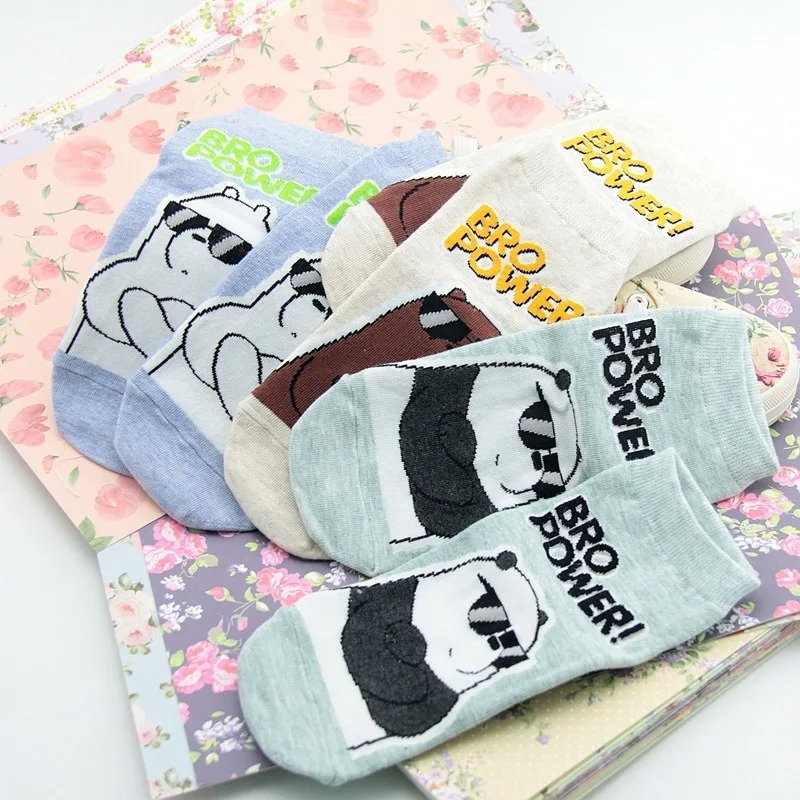 Носки Мы Голые Медведи Женские Мультяшные аниме хлопковые забавные носки милые кавайные счастливые корейские удобные уличные носки гризли панда ледяной медведь