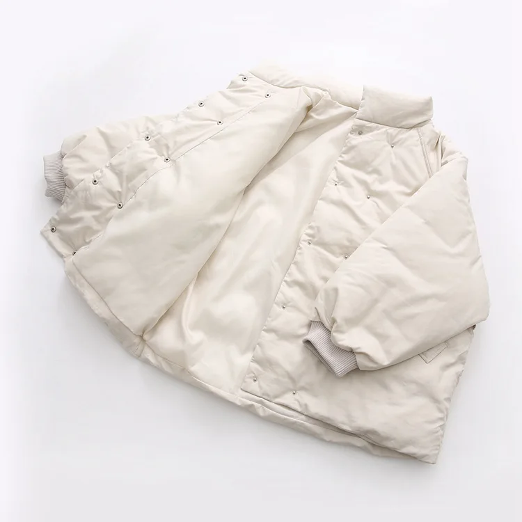 

2018 Winter New Style Korean-style Simple Stand Collar Double Breasted Cocoon Thick Cotton-padded Clothes Women's Middle Long Co