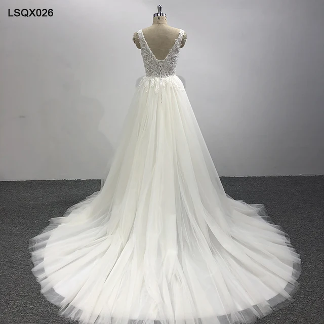 LSQX026 boho simple wedding dress deep v neck with glitters sleeveless a line wedding dress lace up black preals robe de mariée 2