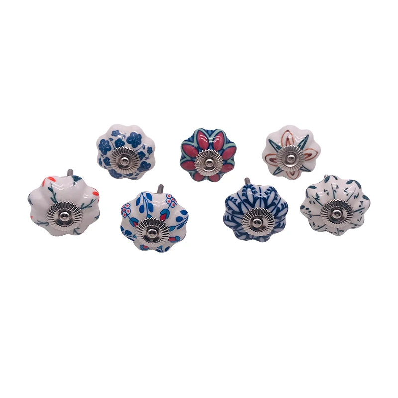 

1pcs Decorative Ceramic Drawer Knobs Multi-Model Handmade Door Pull Handle Blue Red Pottery Flower Kitchen Wardrobe Hardware