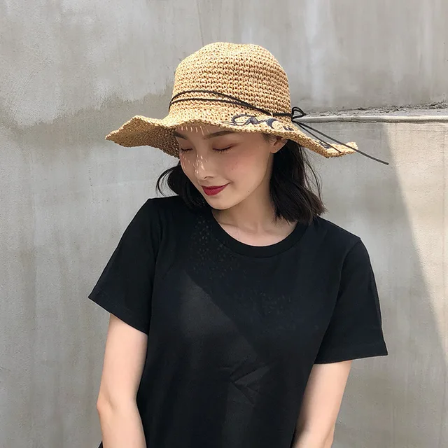 Straw hat girl summer small fresh folding beach hat beach vacation visor hat sun protection hat summer outdoor everything