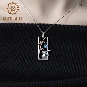 

GEM'S BALLET Natural Swiss Blue Topaz 925 Sterling Silver Rabbit Animal Pendant 925 Rose Gold Plated Necklace For Women Jewelry