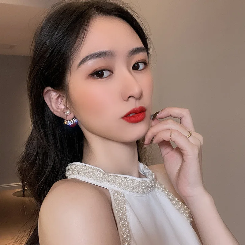 Fashion Stones Cherry Big Stud Earrings For Women Korean Style Front And Back New Brincos Jewelry bijoux