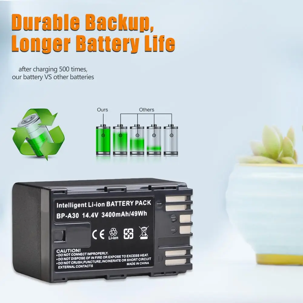 Bateria para Canon Bp-a30 Bp-a90 Eos C200 C200b C220b C300 mk ii 4pcs 14.4v 3400mah Bp-a60 Bpa30 - Image 4