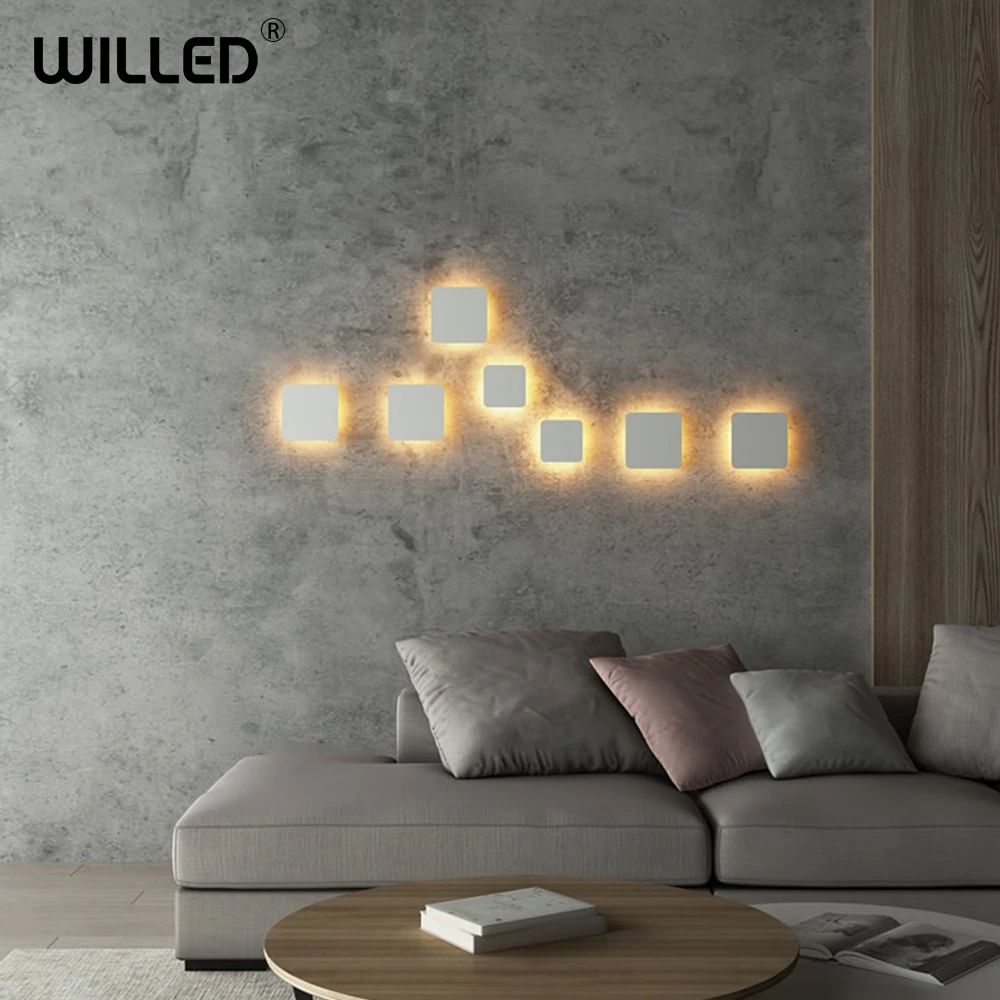 

Nordic Minimalist Creative Wall Lamp LED Lights Bedroom Bedside Living Room Dining Aisle Round Square Sconce Lamps