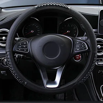 

38cm Steering wheel cover Anti-slip Black Interior Comfortable Leather