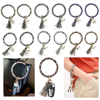 

Bridal Shower Party Favors Bangle Keychain Bracelet Leather Wristlet Keychain Bracelet with Tassel Customized Bridesmaid Gifts