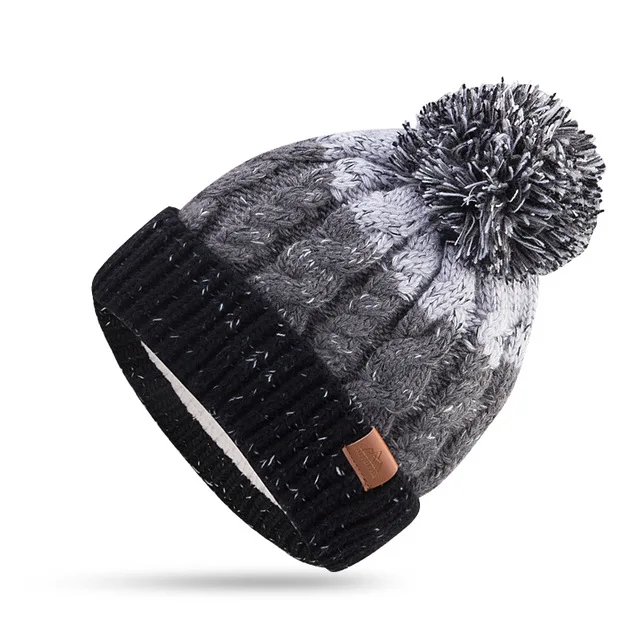 AONIJIE для взрослых детей Толстая шапка зимняя флисовая вязанная шапка с манжетой Череп Кепка круглый снуд для катания на лыжах бега - Цвет: Gray Hat