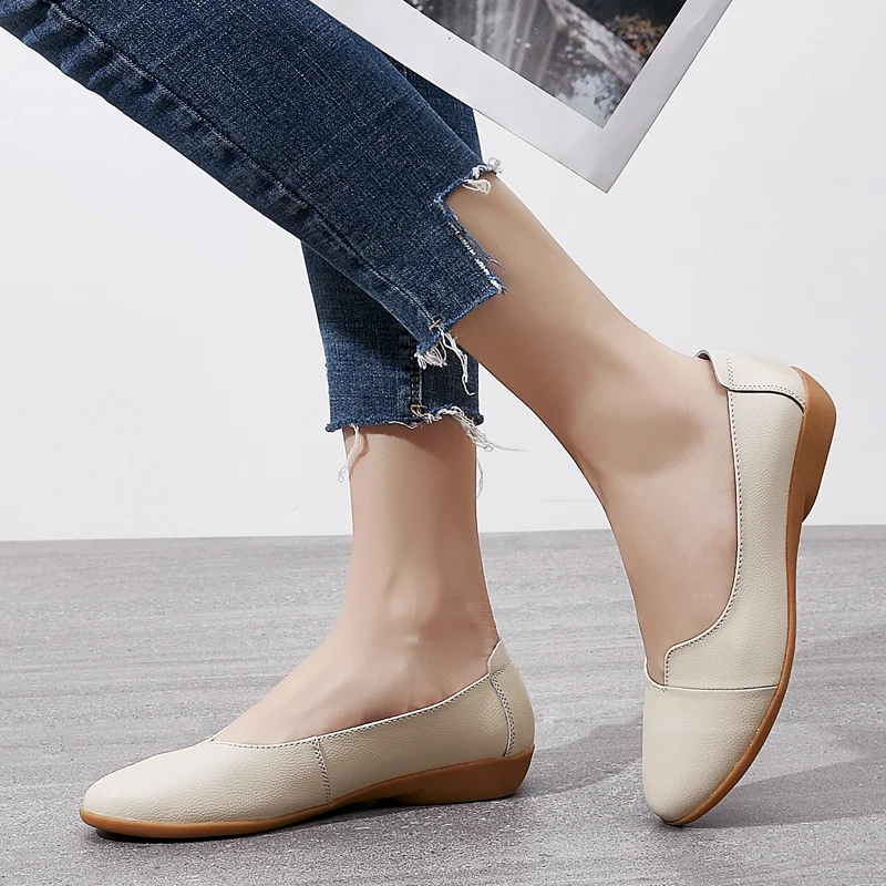 

Plardin New Leisure Genuine Leather Sewing Skate Shoes Flat Women Shoes Ballet Lace Up Concise Sneaker Women Flats Shoes