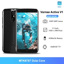 Vernee Active V1 NFC IP68 Waterproof Rugged Mobile Phones 5.5&quot MT6757 Octa Core 16.0MP 4200mAh Android 7.0 4GB 64GB