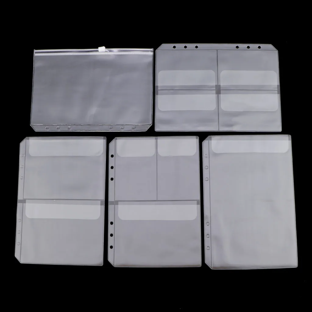 10 Pack A5 Binder Pocket with 6 Holes Binder Sleeves PVC Document Filling Bags