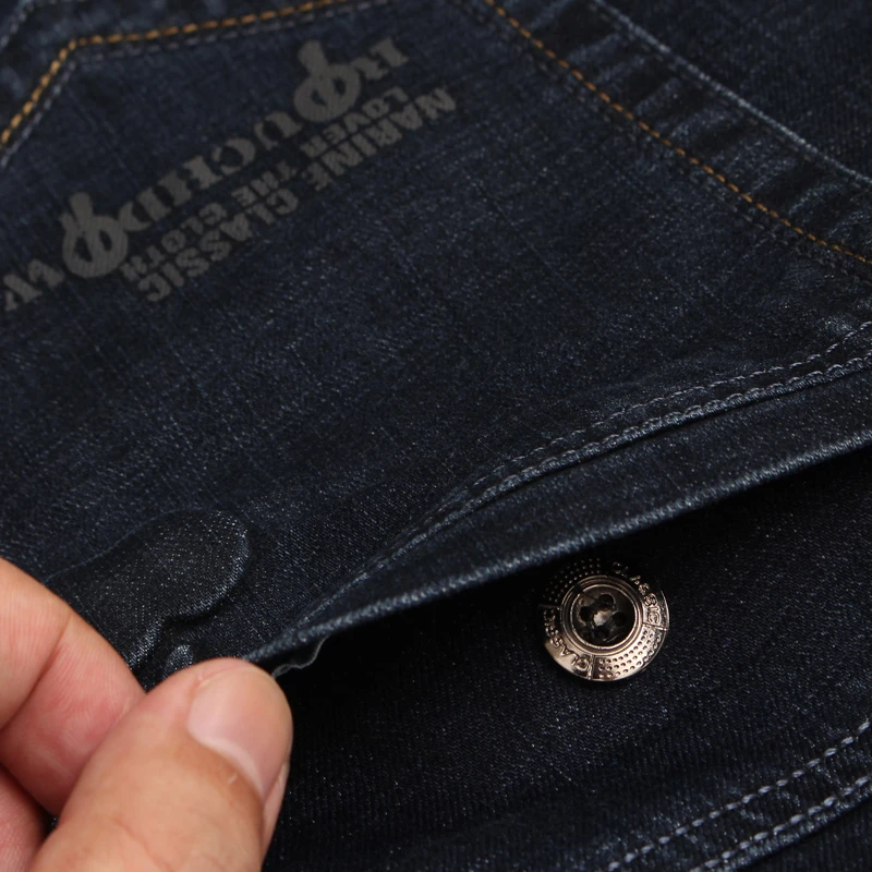 Najtaniej Xuansheng markowe męskie jeansy 2019 jesienne i zimowe grube do pracy na co dzień rozciągliwe dopasowanie dżinsy klasyczne spodnie niebieskie czarne dżinsy