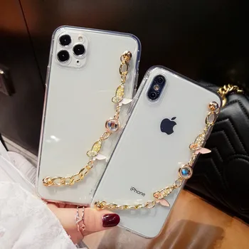 

Transparent diamond butterfly Chain Bracelet soft Case For iPhone 11 Pro MAX XR X S Max 6S 7 8 Plus cover for samsung S8 S9 S10