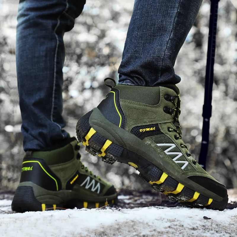 Новая зимняя замшевая обувь размера плюс бархатная теплая спортивная обувь мужские кроссовки мужская обувь для бега size39-45 - Цвет: Army Green