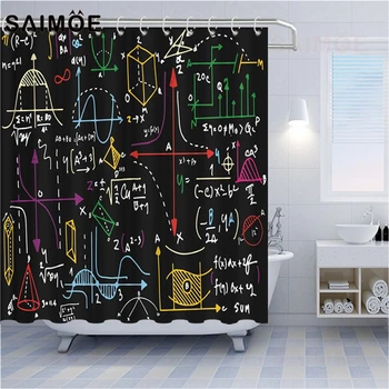 

SAIMOE Hand Painting Shower Curtain Math Geometric Pattern Subject Teeaching Chalk Painting Decor Waterproof Bathroom Curtain