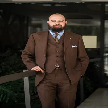 

Latest Coat Pant Designs Brown Formal Best Man Custom Wedding Suits For Men Peaked Lapel Bridegroom Jacket 3 Pieces Tuxedo