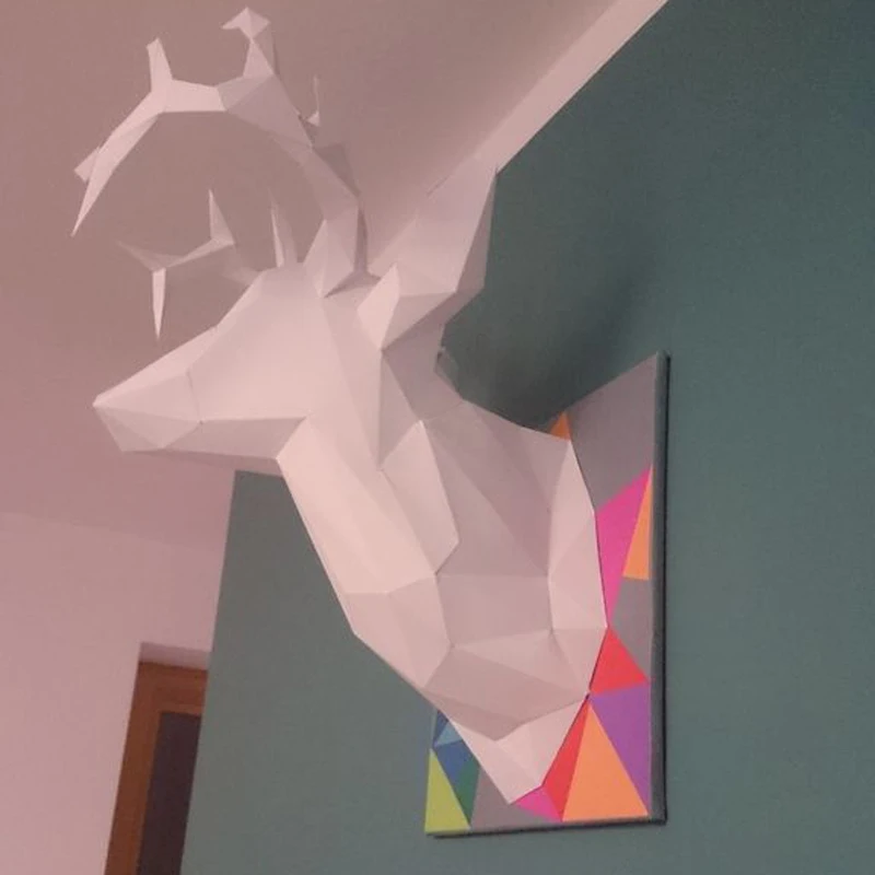 Color : Blue Iridescent Bfrdollf New 3D Paper Model Colorful Deer Head Geometric Origami Modern Home Decor Wall Decoration Educational Toys DIY Papercrafts artwork