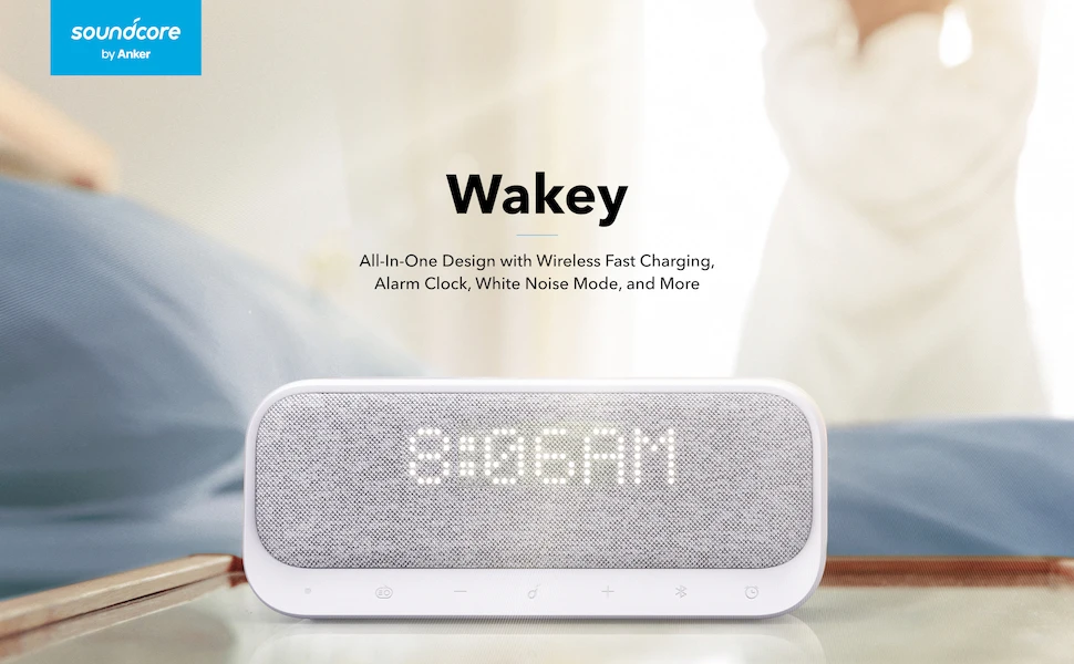 Soundcore Wakey Bluetooth колонки питание от Anker с будильником, стерео звук, fm-радио, белый шум