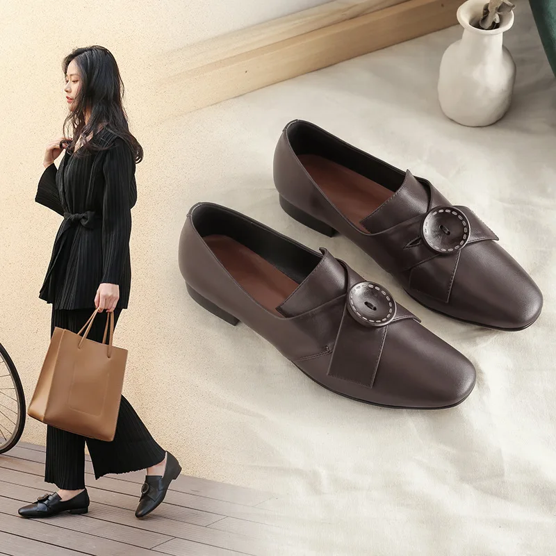 

2019 Spring New Style Korean-style Leather Shoes Women's round-Toe Casual Versatile Flat Top Shoes Versatile Black Small Leather