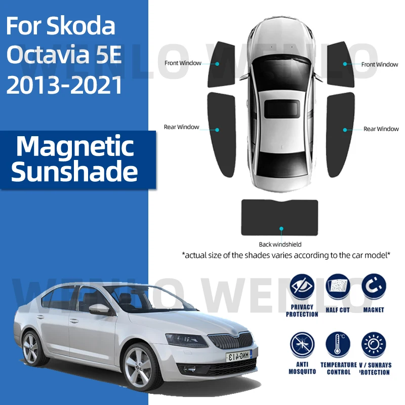 For Skoda Octavia 5E 2015-2021 Car Sunshade Magnetic Visor Sunshield  Windscreen Curtain No Sag Cover Special Sun Protector Mesh