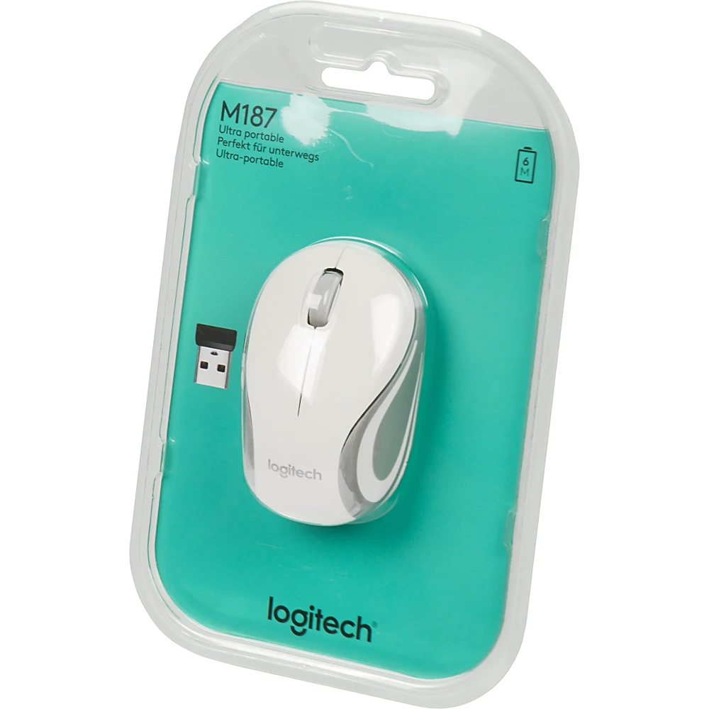 Мышь Logitech Mini M187 белый/серый оптическая(1000dpi) беспроводная USB для ноутбука(2but