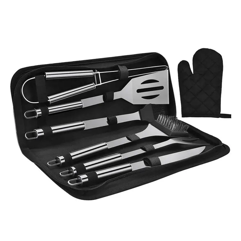 

7Pcs/Set Stainless Steel BBQ Tools Set Barbecue Grilling Accessories Utensil for Outdoor Camping Cooking Tools Kit BBQ Utensils