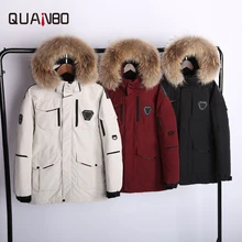 Высокое качество, 90% белый утиный пух, мужская и женская зимняя куртка,, мужской толстый модный пуховик, Воротник из меха енота, теплые парки